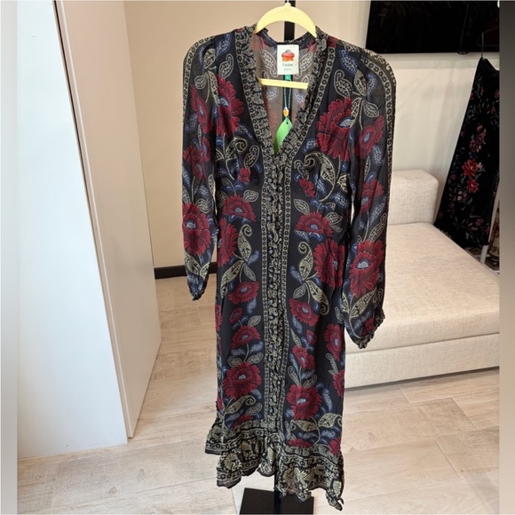 Farm Rio: Black Valentina Ruffled Long Sleeve Midi Dress - Picture 9 of 14